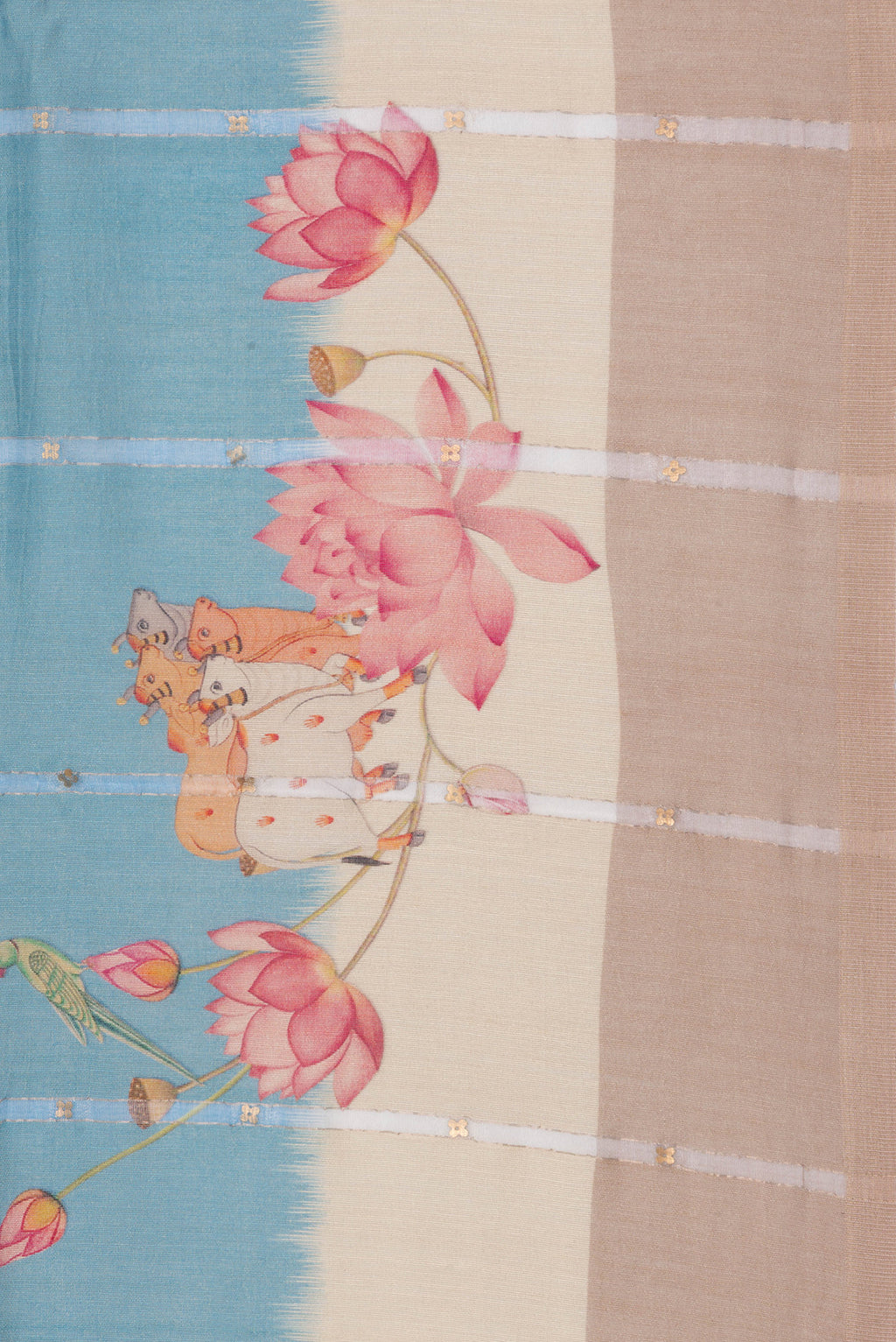 Border image of Pure Silk Sky Blue Dual Tone Tussar Saree with Embroidery on the body and Fancy Border. 