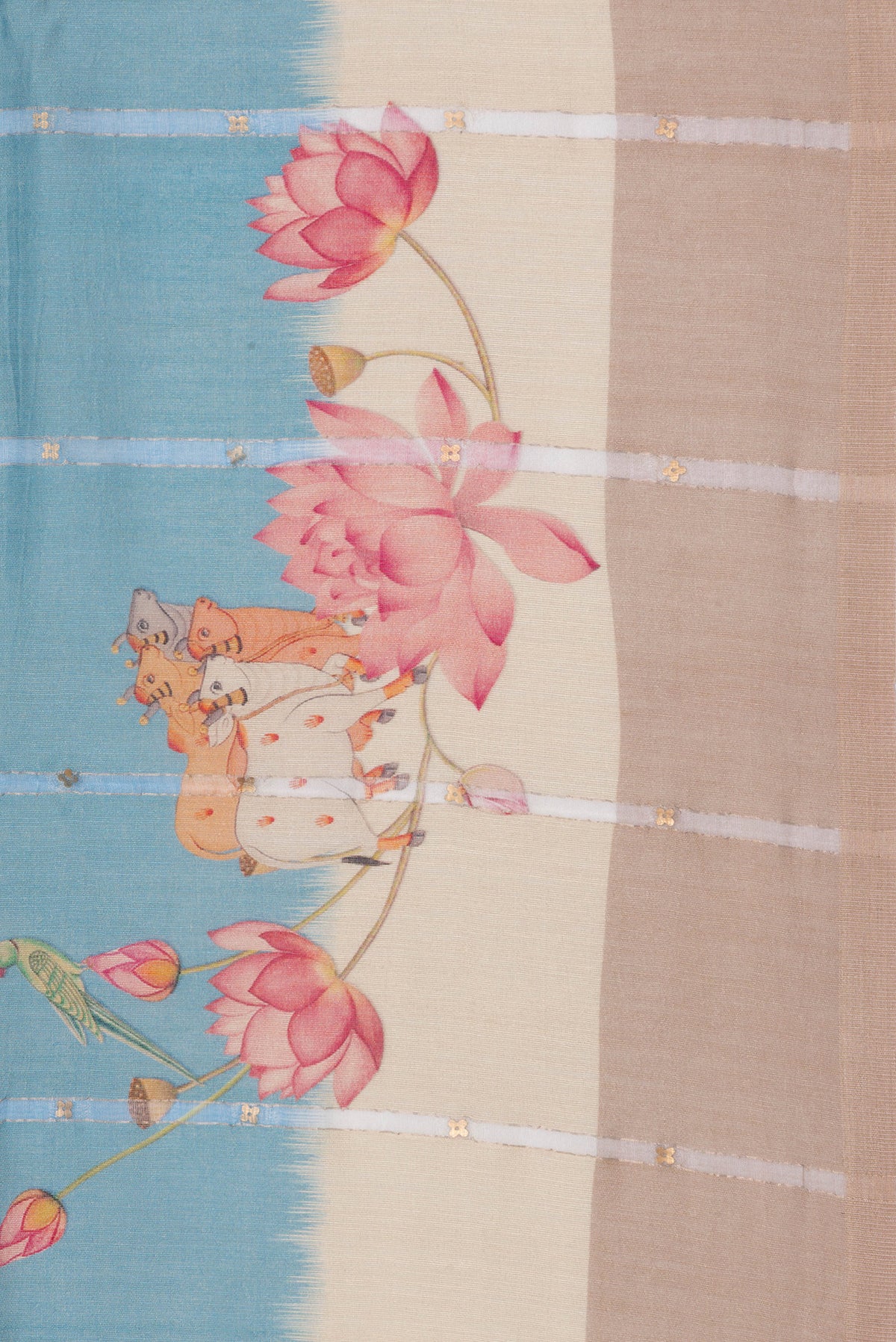 Border image of Pure Silk Sky Blue Dual Tone Tussar Saree with Embroidery on the body and Fancy Border. 