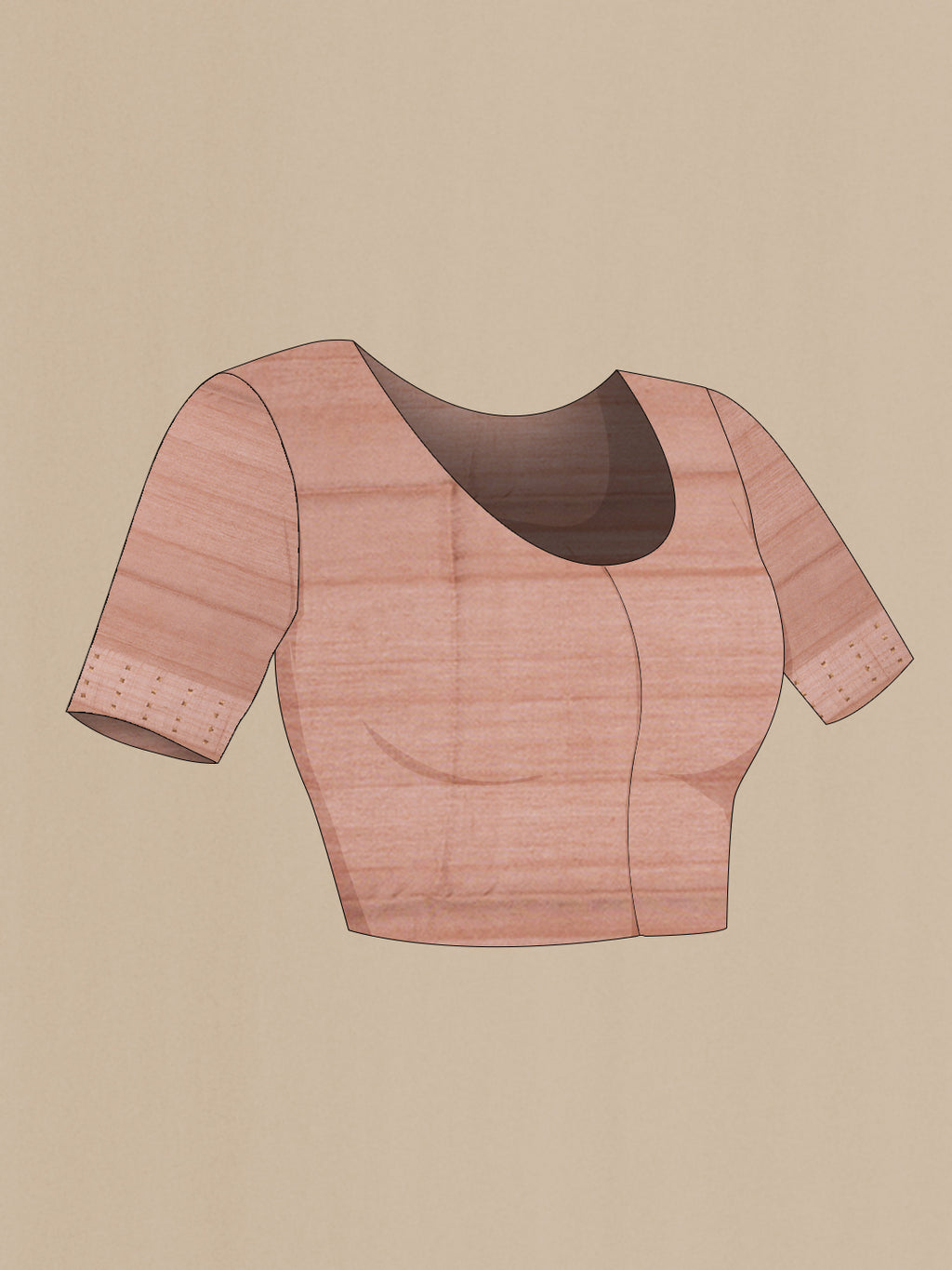 Close up image of the blouse of Brown Tussar Saree with Embroidery on the body and Fancy Border. 