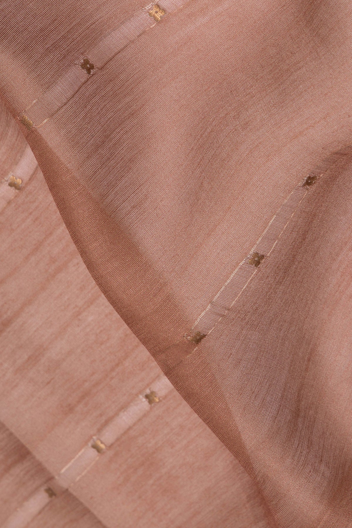 Close up of Brown Tussar Saree with Embroidery on the body and Fancy Border.  displaying folds