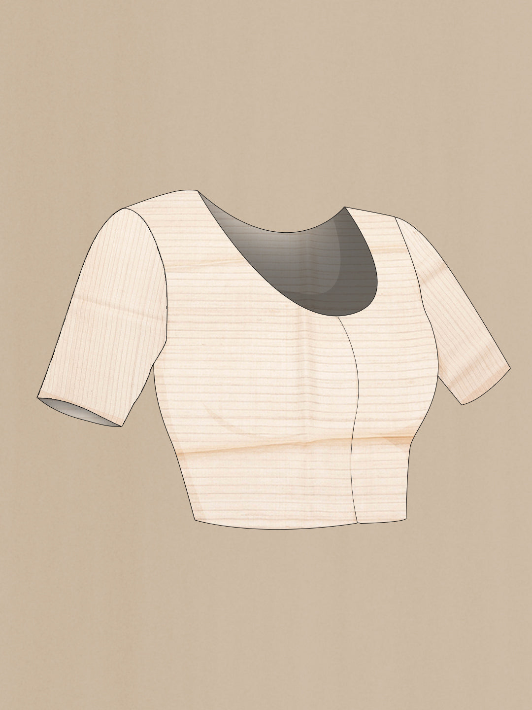 Close up image of the blouse of Pure Silk Beige Dual Tone Tussar Saree with Printed design on the body and Fancy Border. 