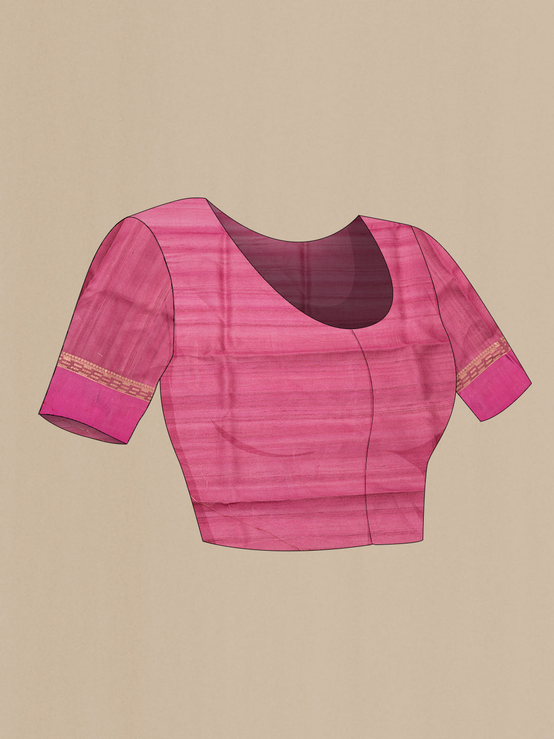 Close up image of the blouse of Black Tussar Saree with Printed design on the body and Fancy Border. 