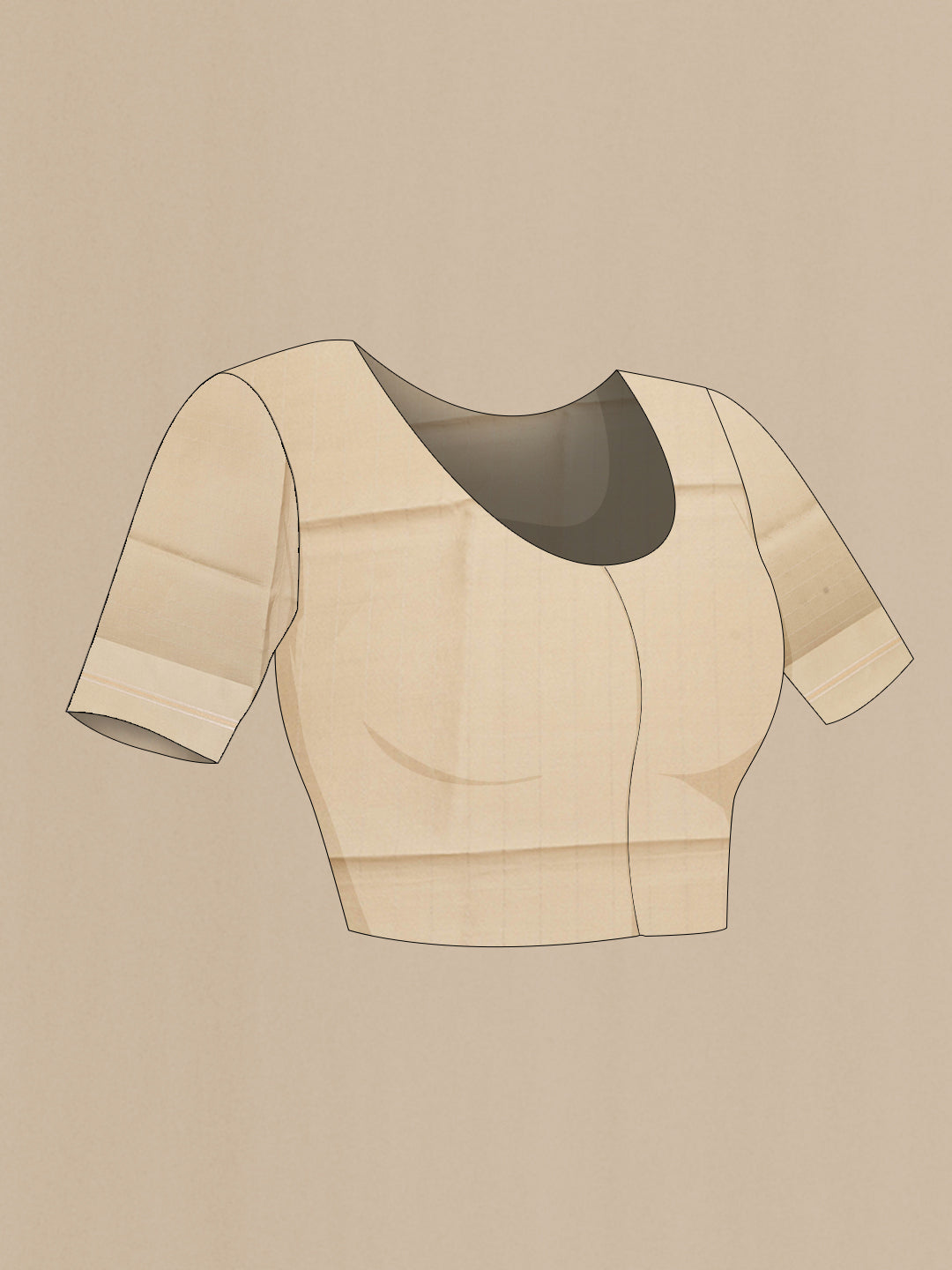 Close up image of the blouse of Beige Organza Silk Saree with Floral Print on the body and Satin Border. 