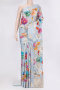 Pure Silk Sky Blue Tussar Saree with Zari Butta on the body and Fancy Border.  displayed on a mannequin