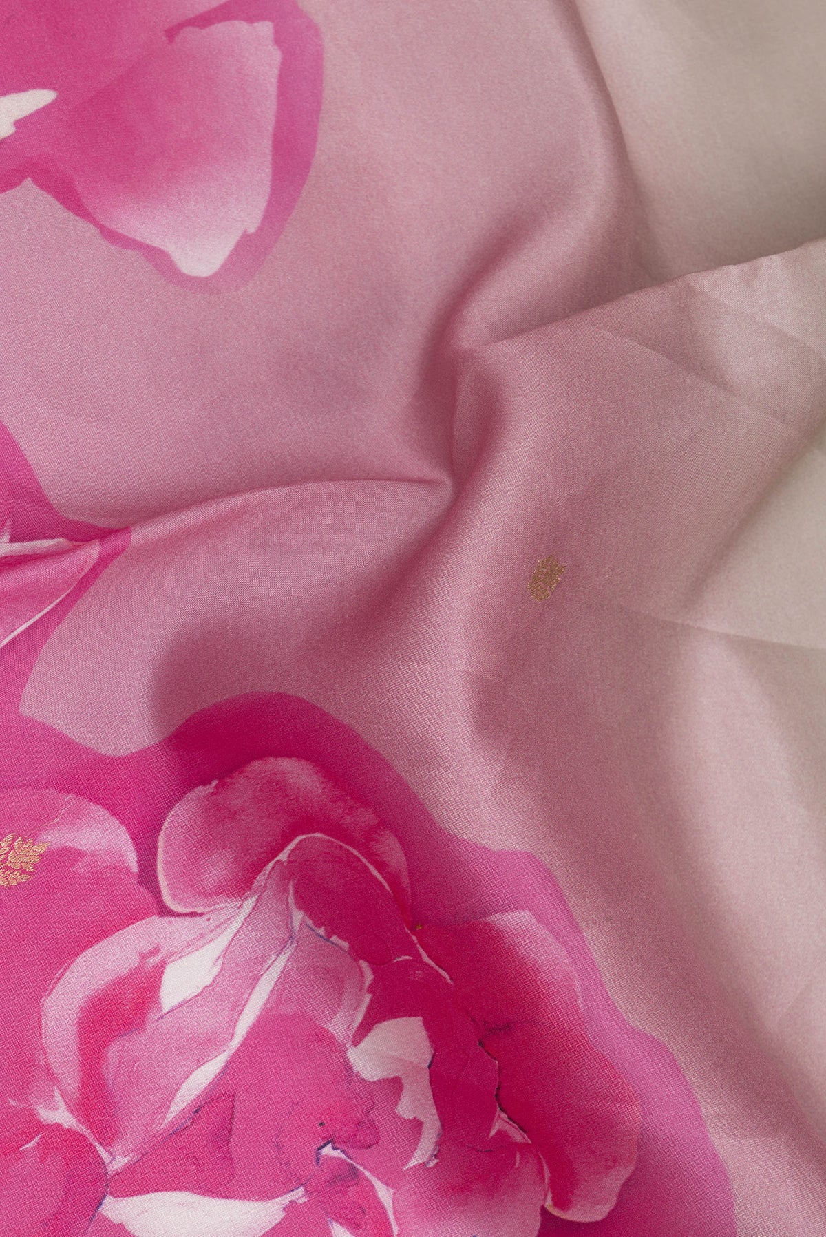 Close up of Pure Silk Grey Tussar Saree with Floral Print on the body and Fancy Border.  displaying folds