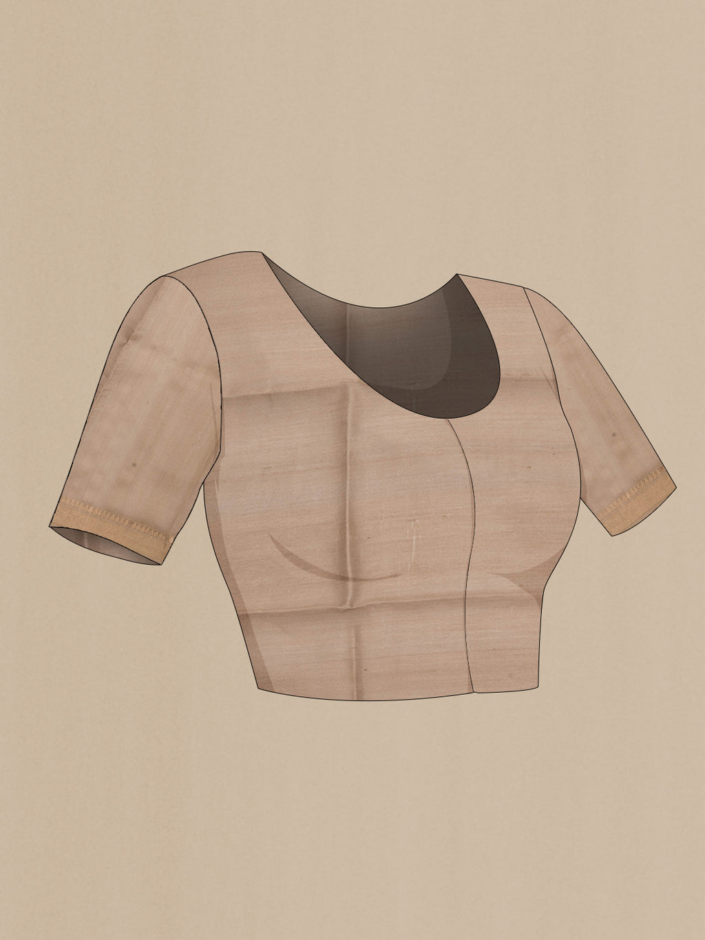 Close up image of the blouse of Beige Organza Saree with Printed design on the body and Zari Border. 