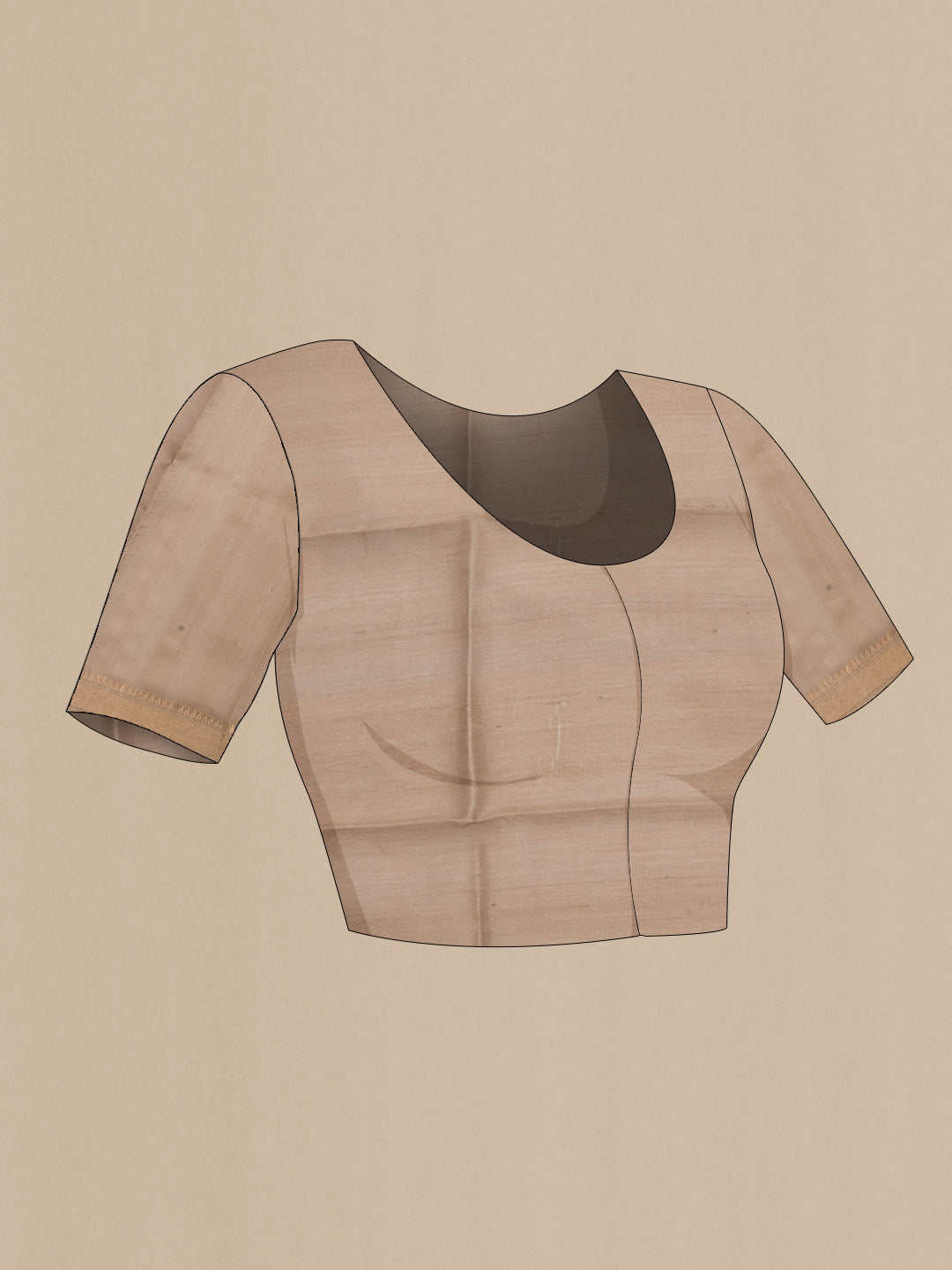 Close up image of the blouse of Beige Organza Saree with Printed design on the body and Zari Border. 