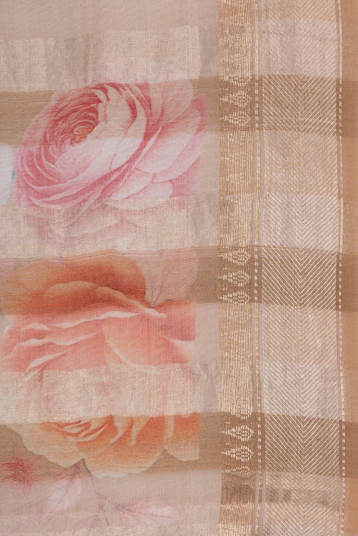 Border image of Pure Silk Rose Gold Dual Tone Tussar Saree with Stripes on the body and Zari Border. 