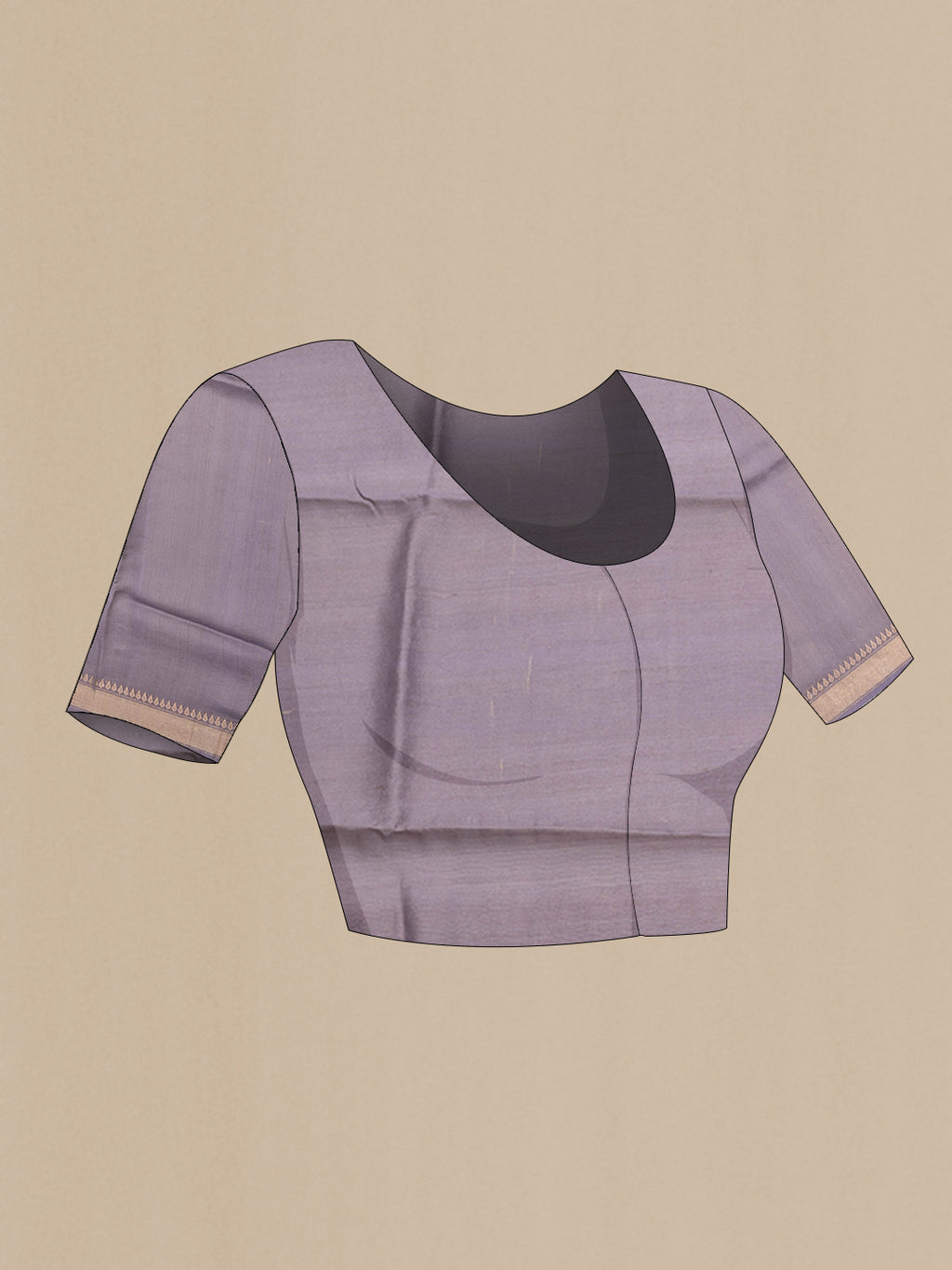 Close up image of the blouse of Lavender Organza Silk Saree with Stripes on the body and Zari Border. 