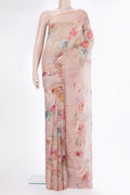 Rose Gold Dual Tone Tussar Saree with Floral Print on the body and Sequin Border.  displayed on a mannequin