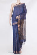 Pure Silk Dark Blue Tussar Saree with Embroidery on the body and Zari Border.  displayed on a mannequin