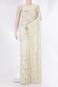 Off White Dual Tone Georgette Saree with Embroidery on the body and Sequin Border.  displayed on a mannequin