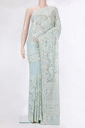 Light Blue Dual Tone Georgette Saree with Embroidery on the body and Sequin Border.  displayed on a mannequin