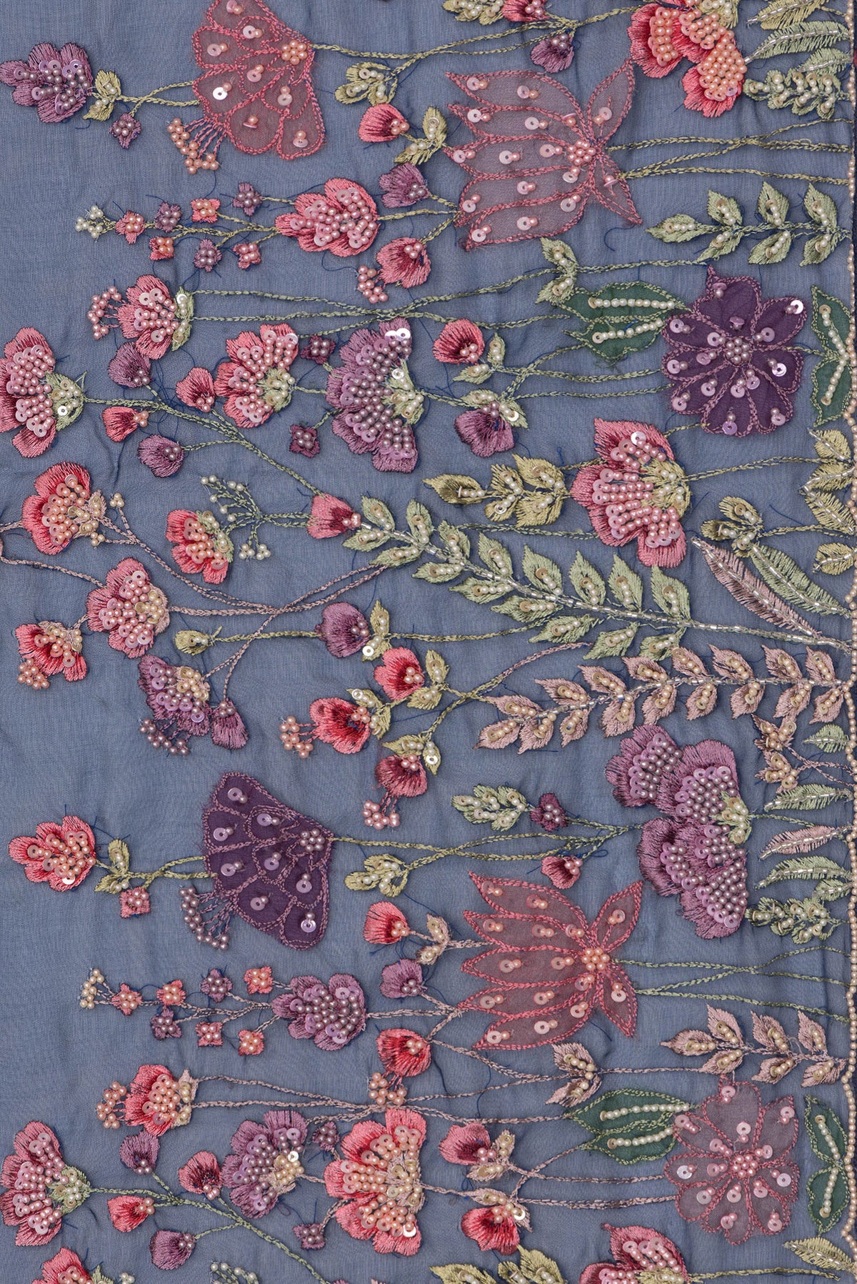 Border image of Pure Silk Navy Blue Dual Tone Organza Saree with Embroidery on the body and Sequin Border. 