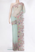 Pure Silk Light Green Dual Tone Organza Saree with Embroidery on the body and Sequin Border.  displayed on a mannequin
