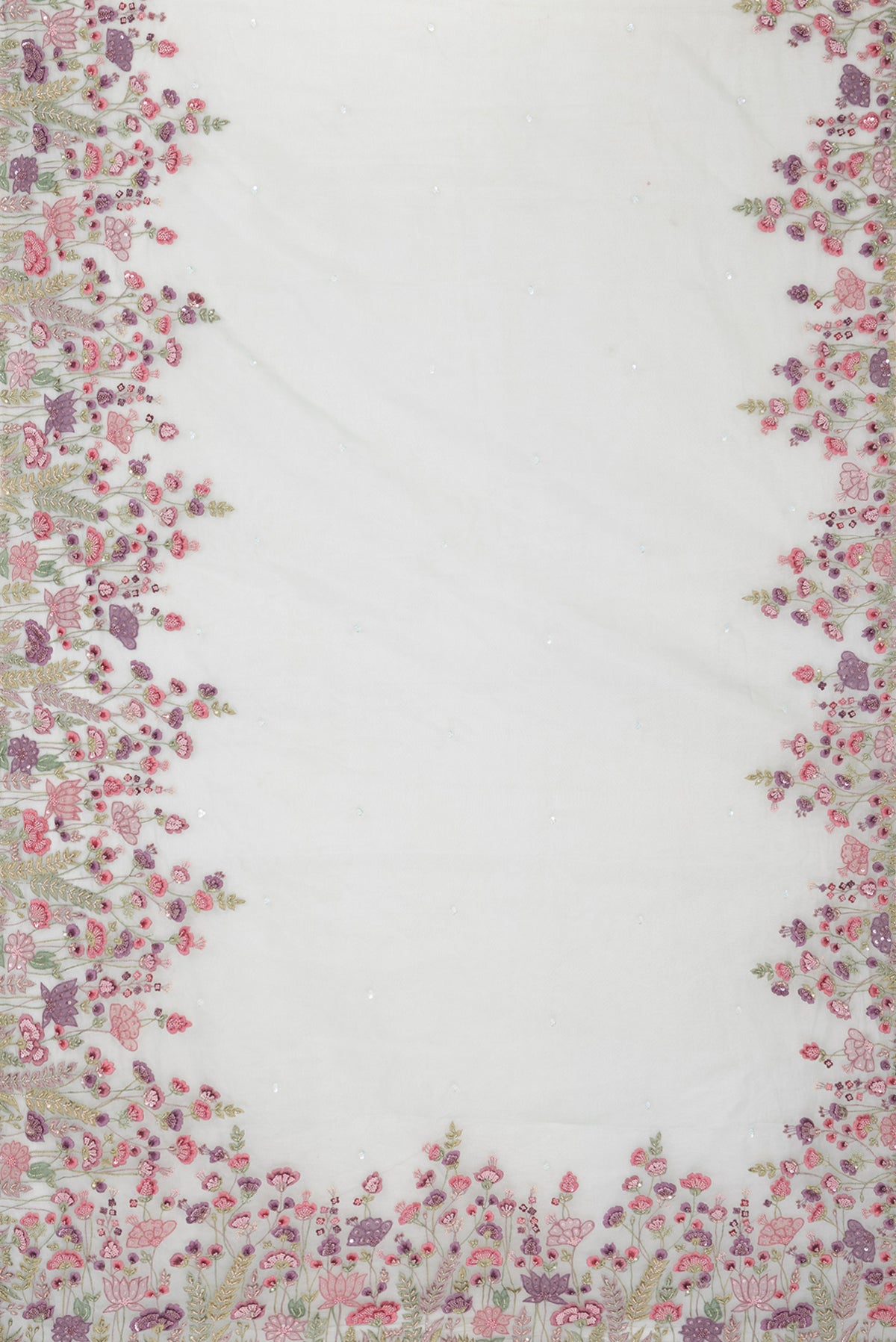 Flat view of Pure Silk Light Green Dual Tone Organza Saree with Embroidery on the body and Sequin Border. 