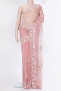 Pure Silk Pink Dual Tone Organza Saree with Embroidery on the body and Sequin Border.  displayed on a mannequin