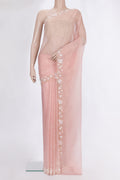 Peach Organza Saree with Embroidered on the body and Sequin Border.  displayed on a mannequin