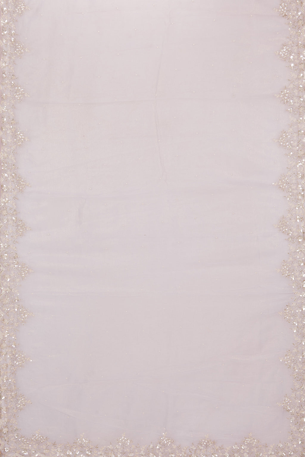Flat view of Lavender Dual Tone Organza Saree with Embroidered on the body and Embroidered Border. 