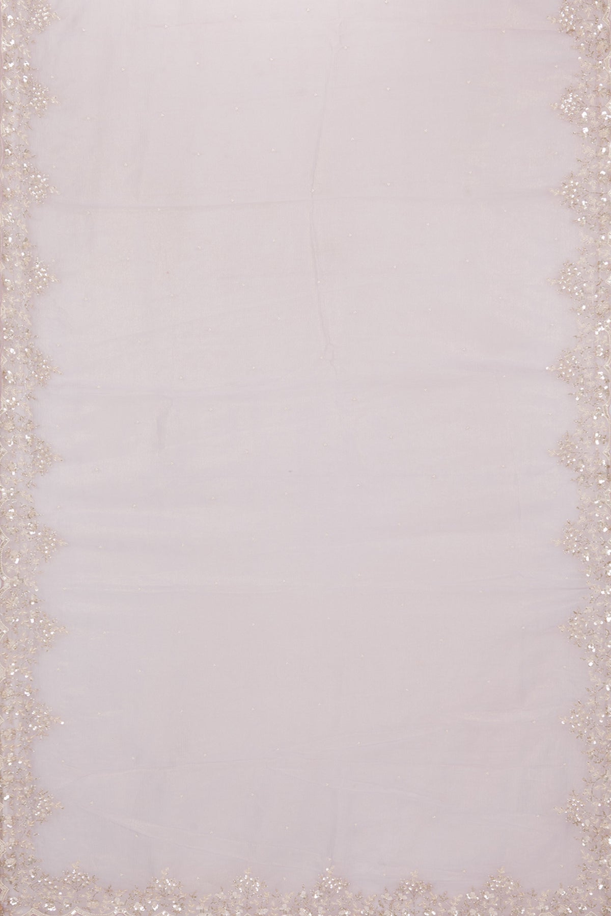 Flat view of Lavender Dual Tone Organza Saree with Embroidered on the body and Embroidered Border. 