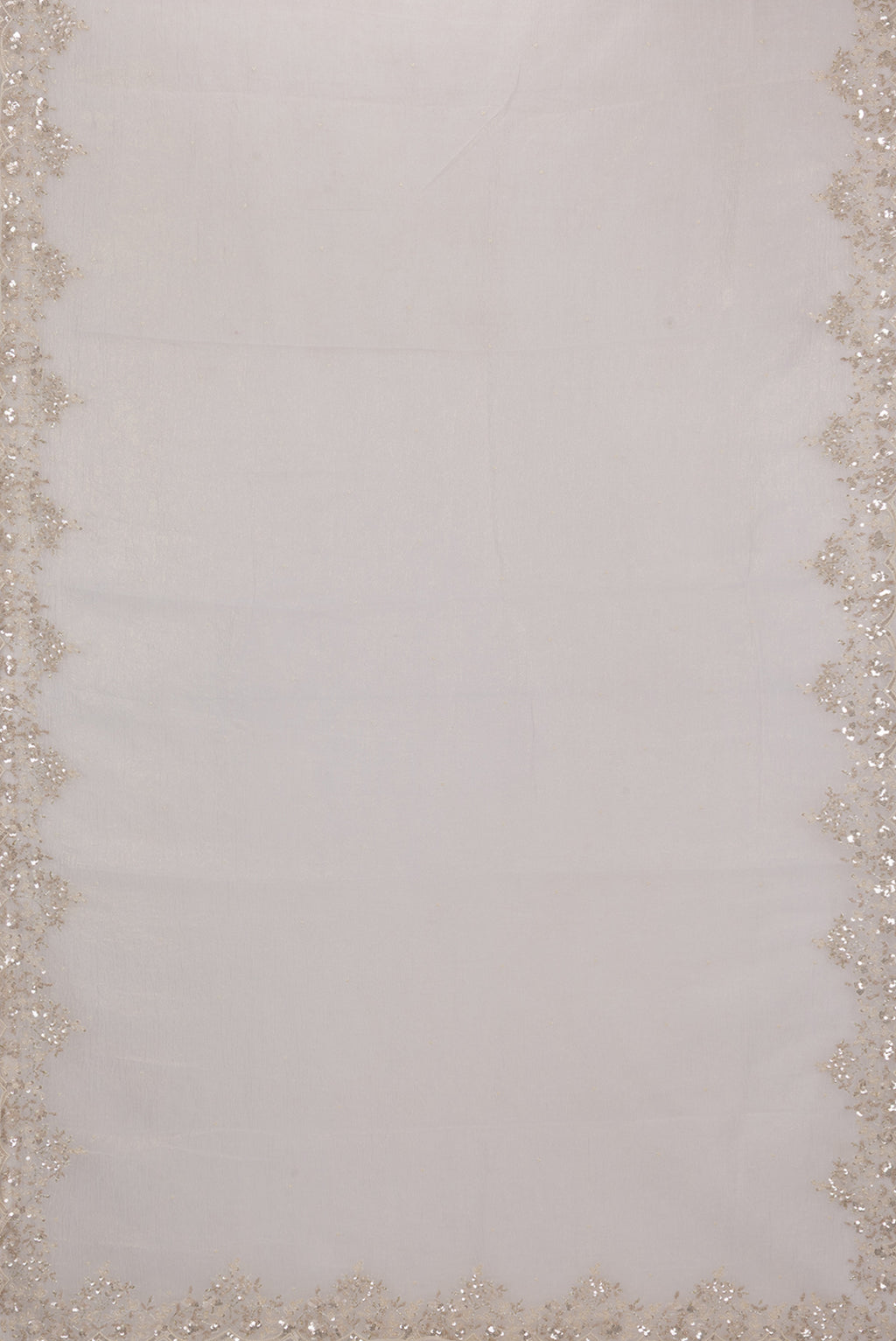 Flat view of Off White Organza Saree with Embroidered on the body and Embroidered Border. 