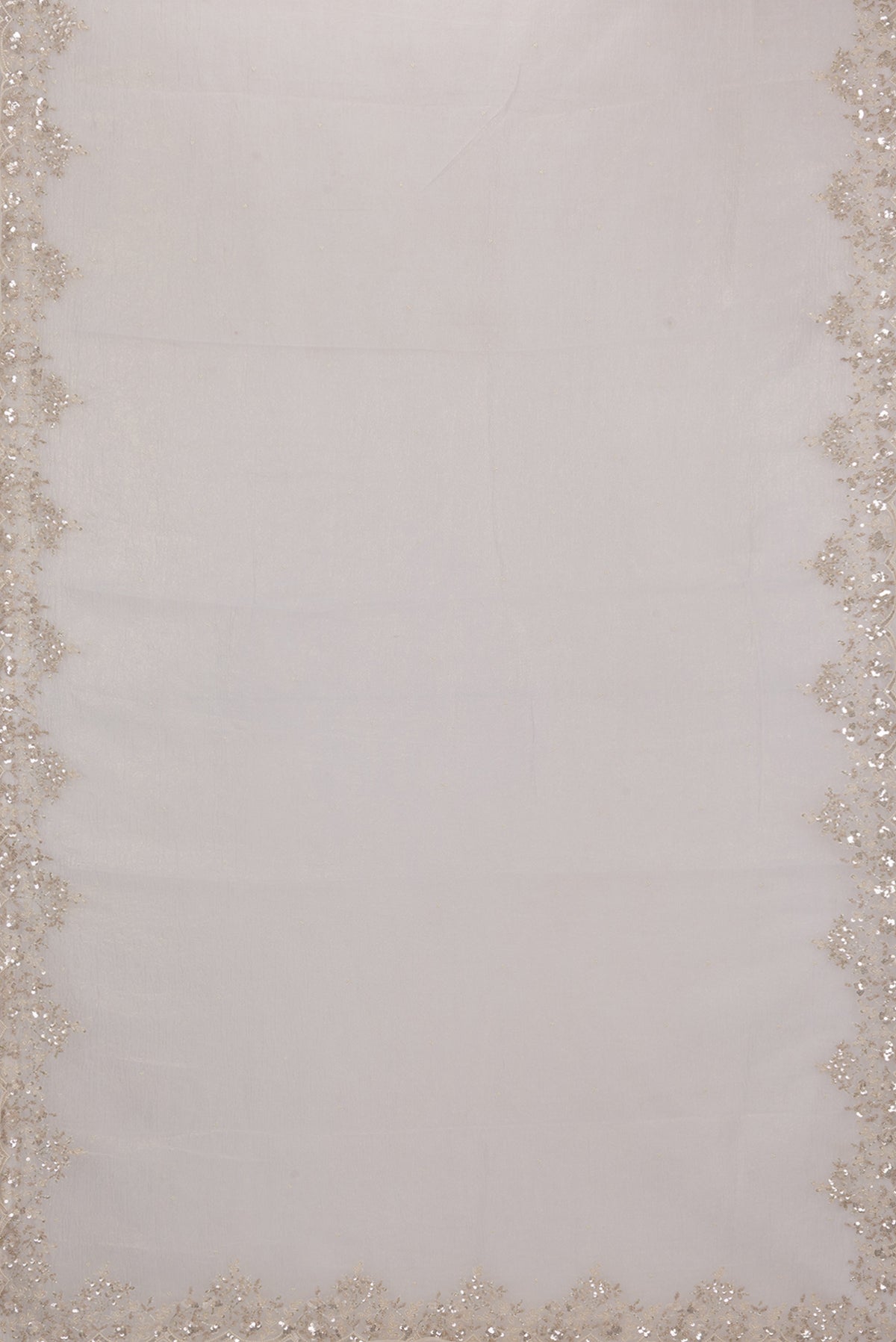 Flat view of Off White Organza Saree with Embroidered on the body and Embroidered Border. 