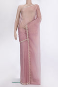 Rose Gold Dual Tone Organza Saree with Embroidered on the body and Embroidered Border.  displayed on a mannequin
