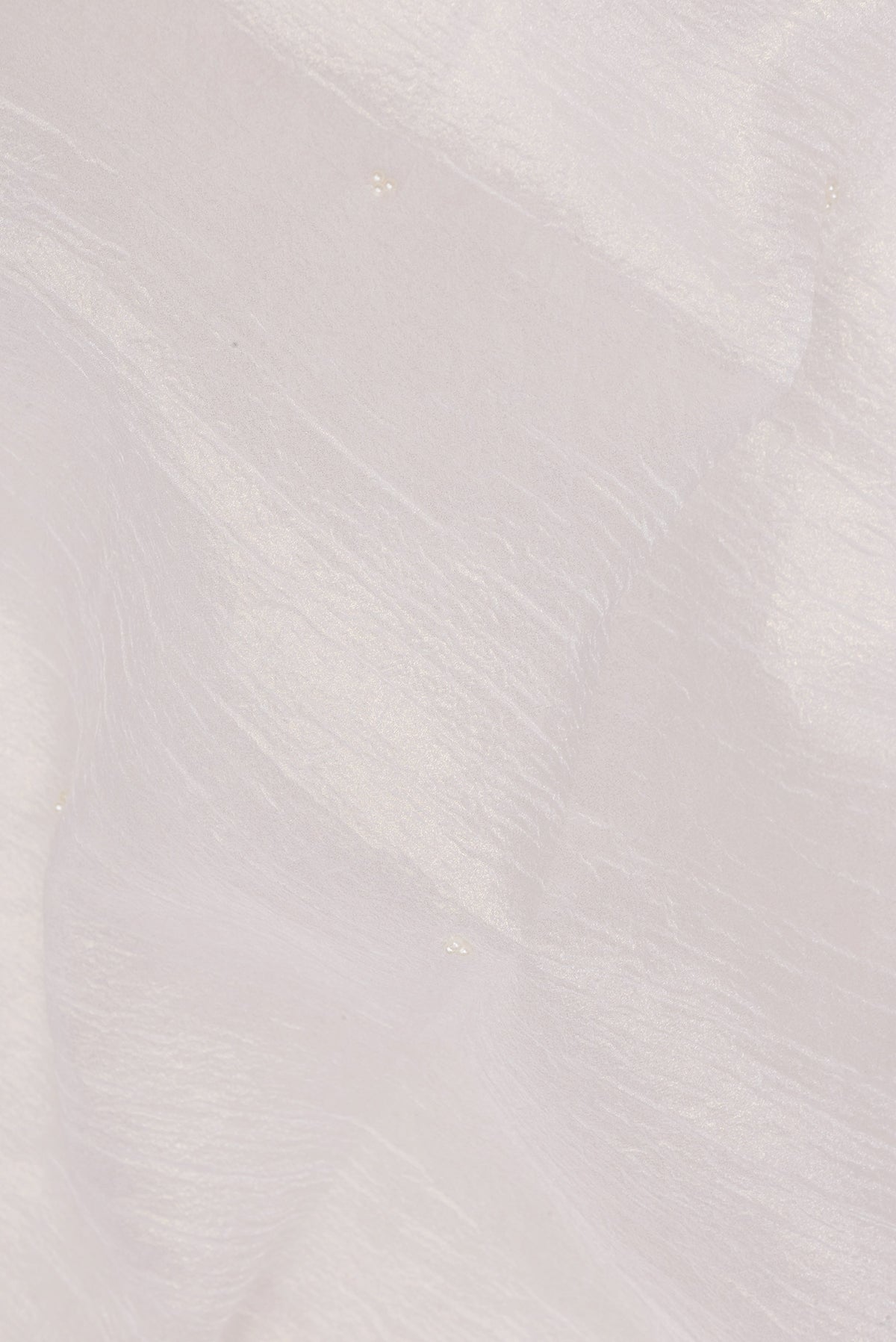 Close up of Off White Dual Tone Organza Saree with Embroidered on the body and Embroidered Border.  displaying folds