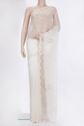 Off White Organza Saree with Embroidered on the body and Embroidered Border.  displayed on a mannequin