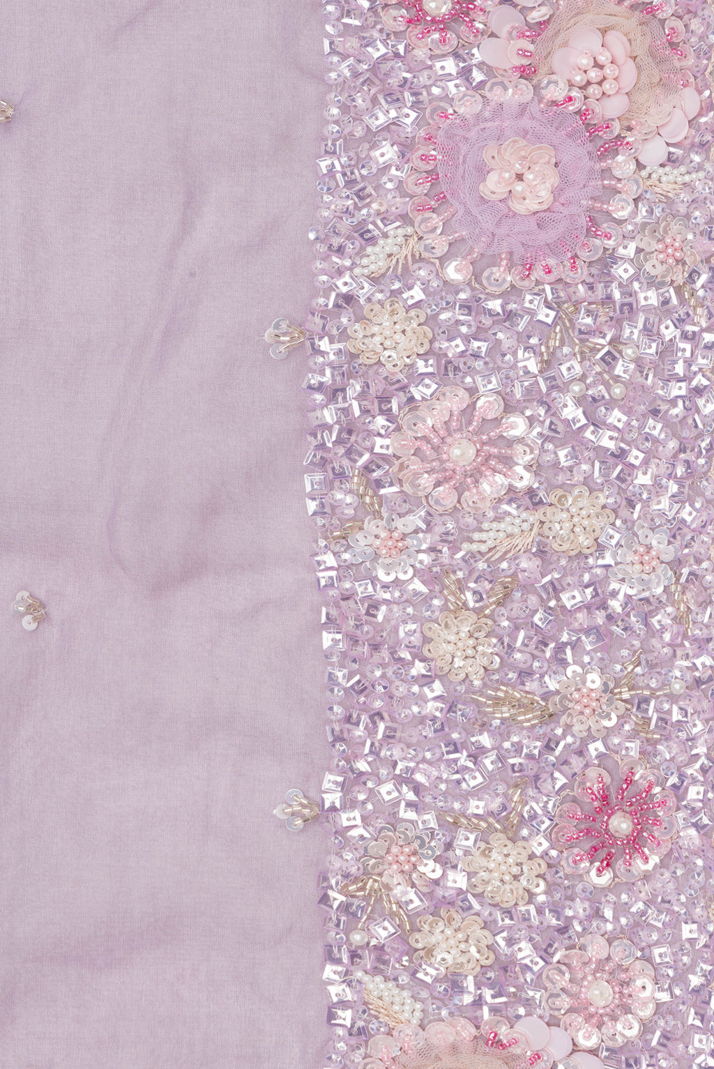Border image of Pure Silk Lavender Dual Tone Organza Saree with Embroidery on the body and Sequin Border. 
