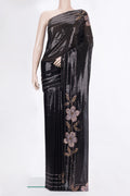 Black Georgette Saree with Embroidered on the body and Embroidered Border.  displayed on a mannequin