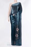 Navy Blue Dual Tone Georgette Saree with Embroidery on the body and Sequin Border.  displayed on a mannequin