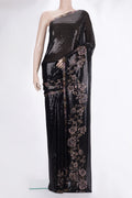 Black Georgette Saree with Embroidered on the body and Sequin Border.  displayed on a mannequin