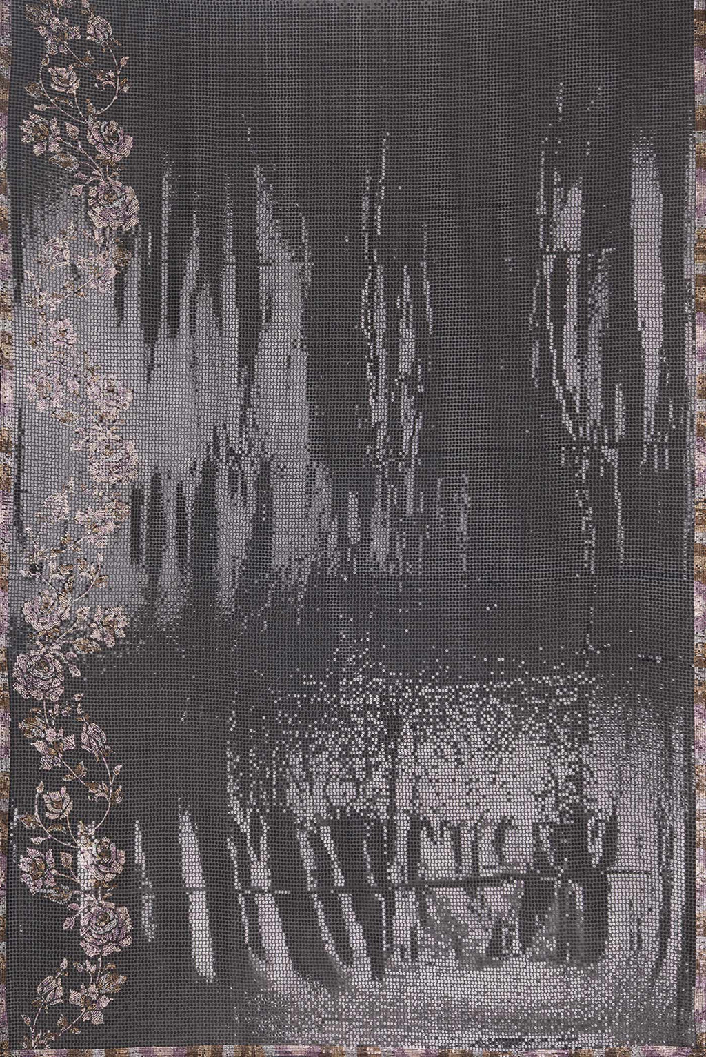 Flat view of Black Georgette Saree with Embroidered on the body and Sequin Border. 