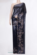 Navy Blue Georgette Saree with Embroidered on the body and Sequin Border.  displayed on a mannequin