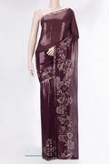 Burgundy Dual Tone Georgette Saree with Embroidery on the body and Sequin Border.  displayed on a mannequin