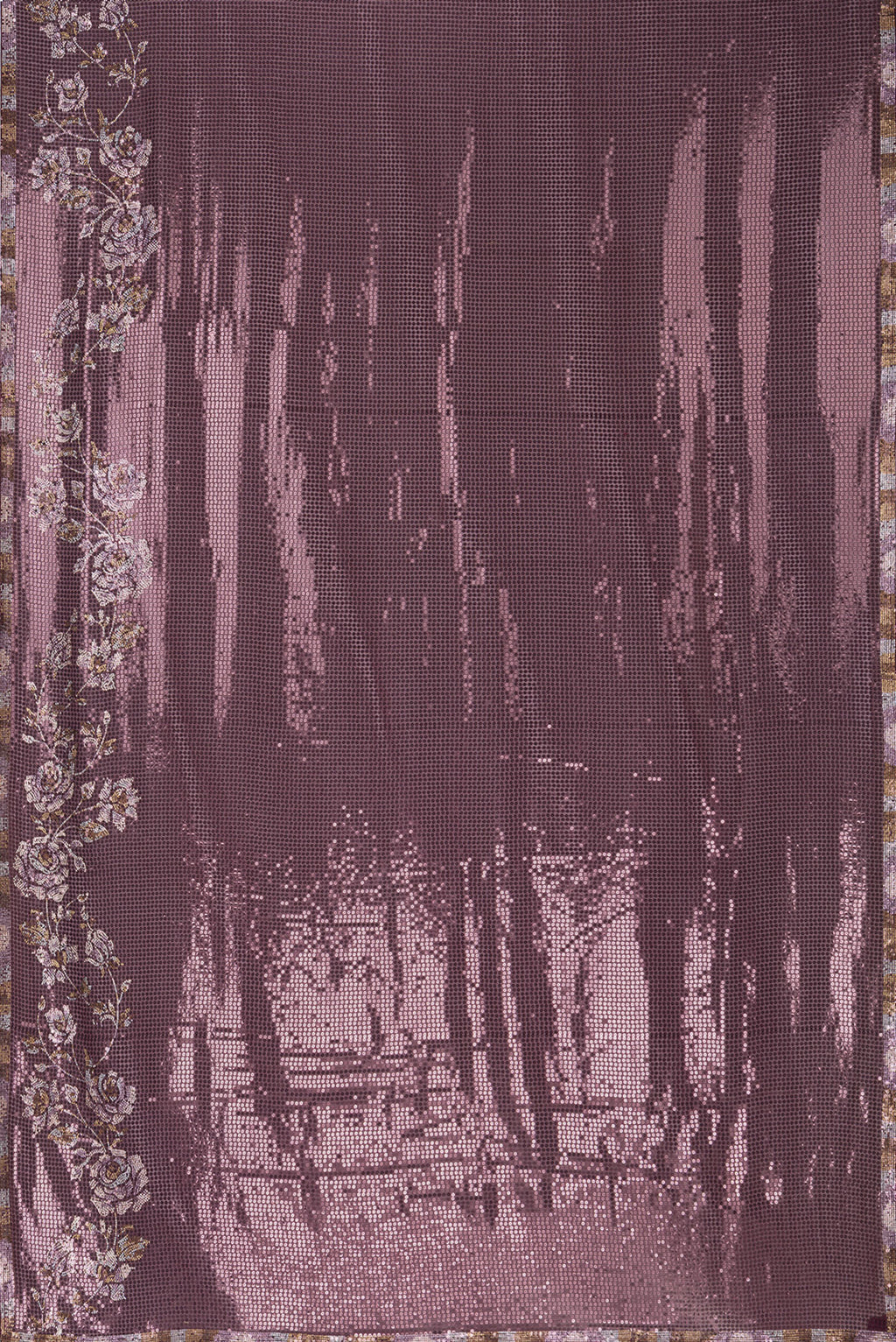Flat view of Burgundy Dual Tone Georgette Saree with Embroidery on the body and Sequin Border. 