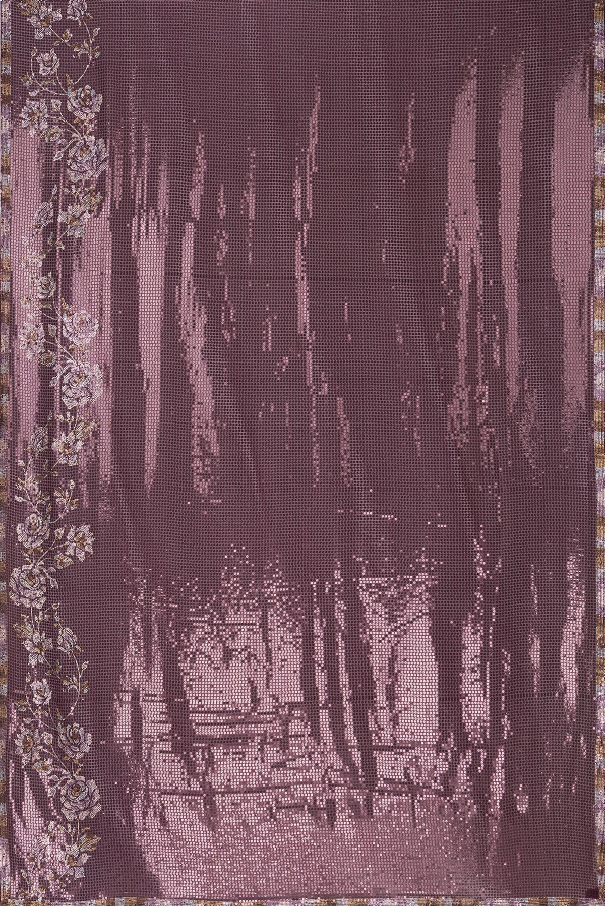Flat view of Burgundy Dual Tone Georgette Saree with Embroidery on the body and Sequin Border. 