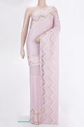 Rose Gold Georgette Saree with Embroidered on the body and Sequin Border.  displayed on a mannequin