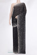 Black Crepe Saree with Embroidered on the body and Sequin Border.  displayed on a mannequin