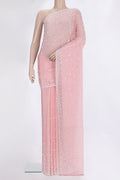Pink Organza Saree with Embroidered on the body and Sequin Border.  displayed on a mannequin