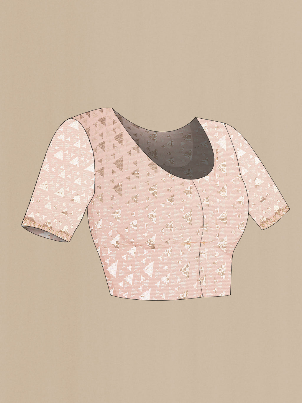 Close up image of the blouse of Peach Dual Tone Georgette Saree with Embroidered on the body and Sequin Border. 