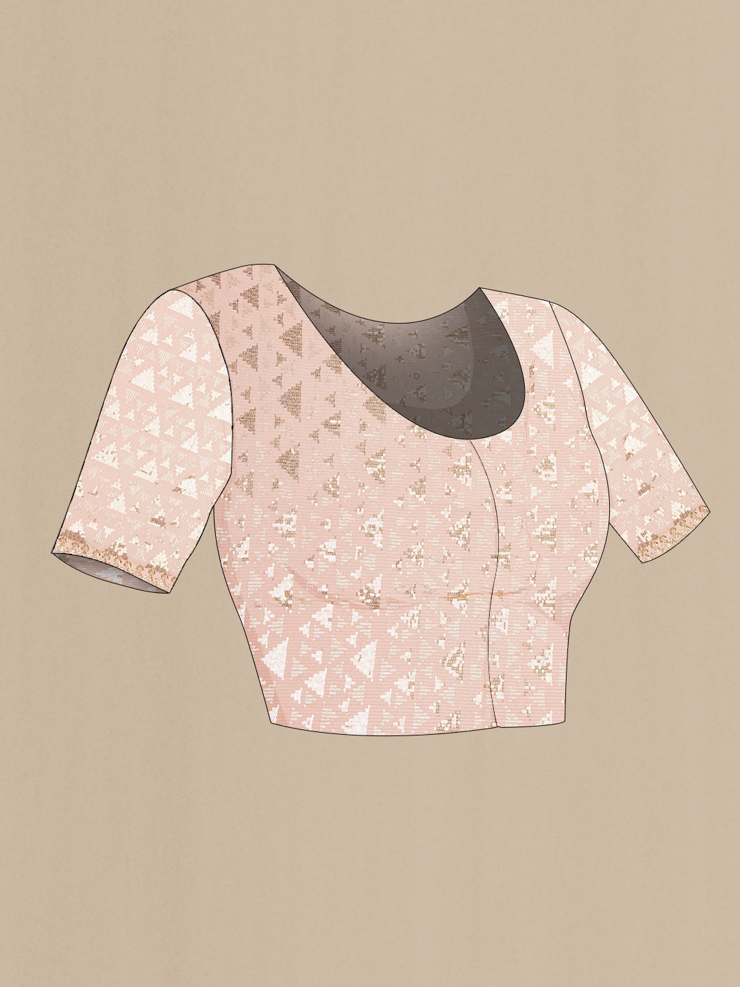 Close up image of the blouse of Peach Dual Tone Georgette Saree with Embroidered on the body and Sequin Border. 