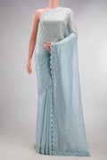 Grey Dual Tone Mysore Georgette Saree with Embroidered on the body and Sequin Border.  displayed on a mannequin