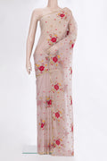 Rose Gold Organza Saree with Embroidered on the body and Embroidered Border.  displayed on a mannequin