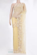 Sandal Organza Saree with Embroidery on the body and Sequin Border.  displayed on a mannequin