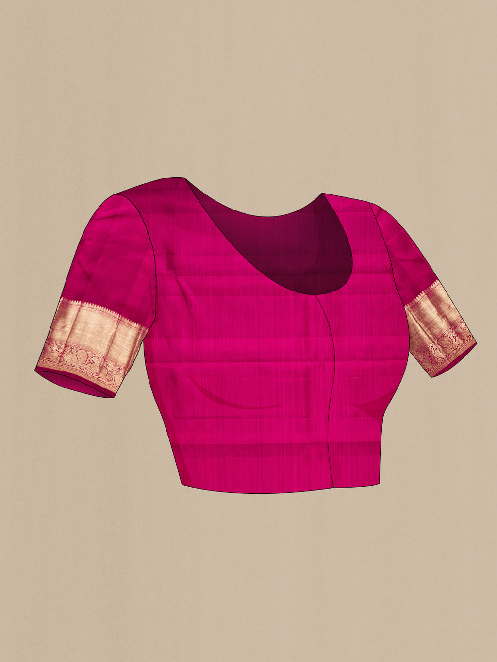 Close up image of the blouse of Magenta Kanchipuram Silk Saree with Stripes on the body and Fancy Border. 