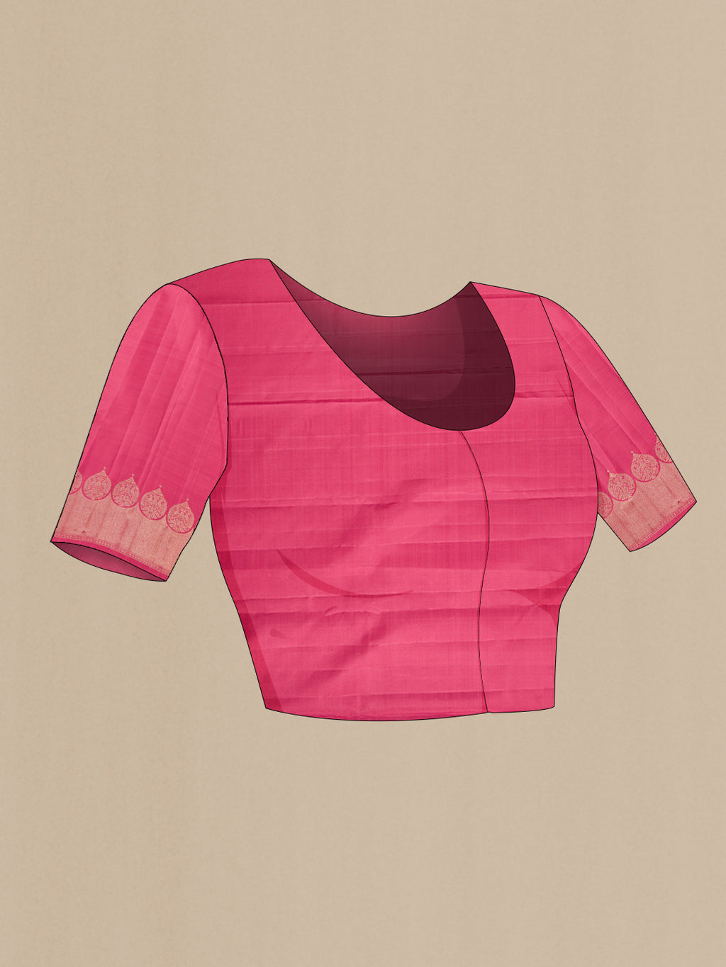 Close up image of the blouse of Pink Kanjivaram Silk Saree with Zari Butta on the body and Fancy Border. 