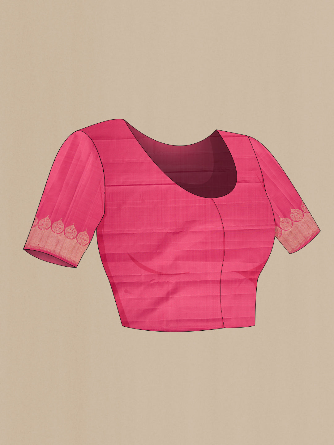 Close up image of the blouse of Pink Kanjivaram Silk Saree with Zari Butta on the body and Fancy Border. 