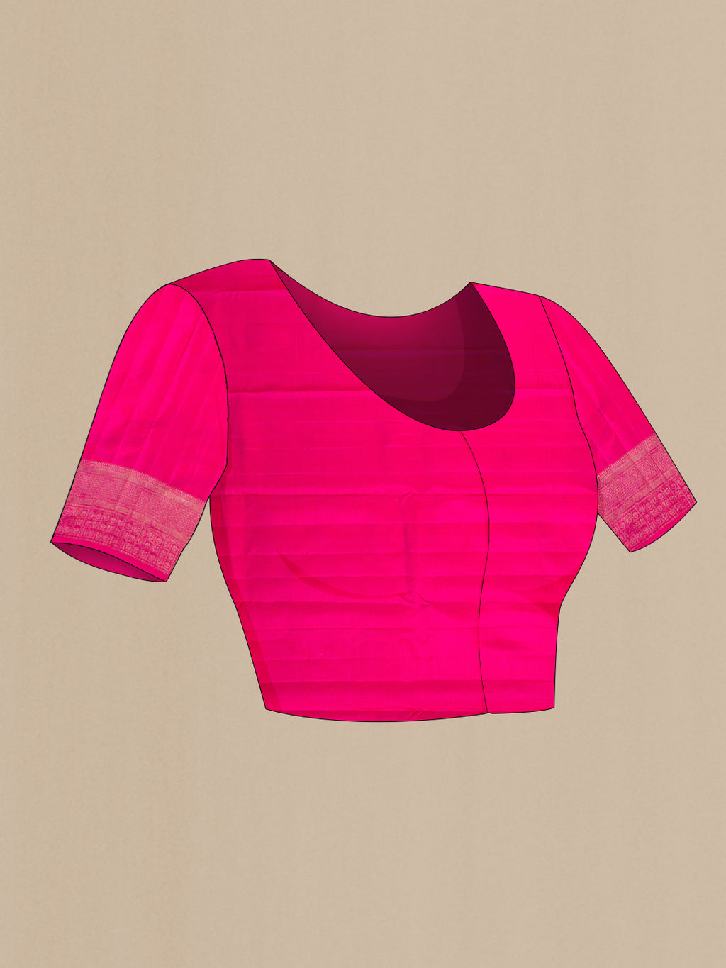 Close up image of the blouse of Dark Pink Kanjivaram Silk Saree with Zari Butta on the body and Fancy Border. 